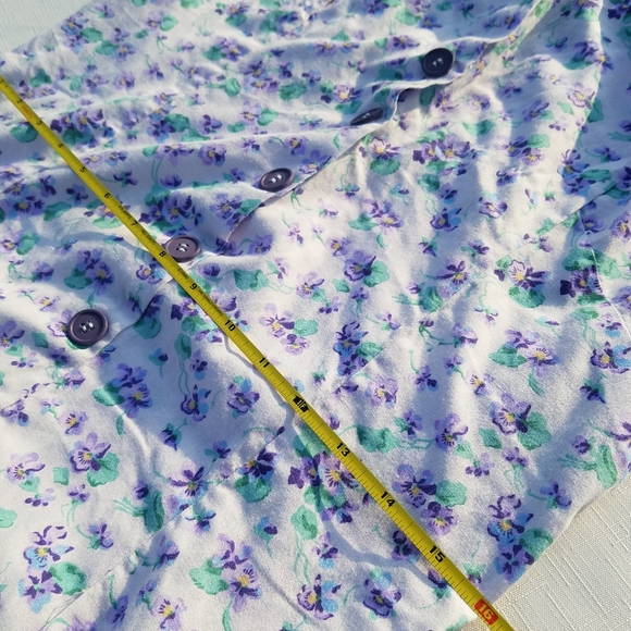 VTG Cute Purple Floral Cotton Shift Dress Button S - Picture 4 of 10